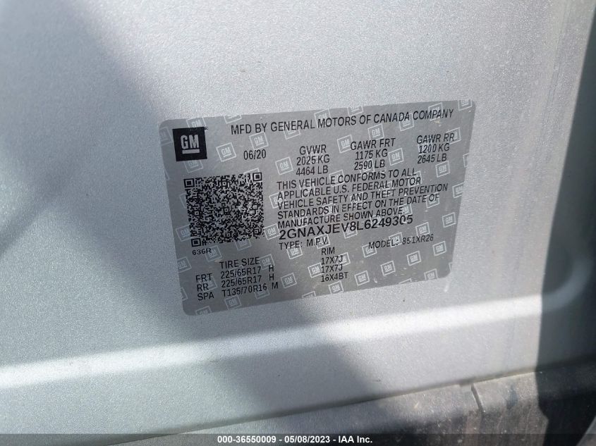 2020 CHEVROLET EQUINOX LT - 2GNAXJEV8L6249305