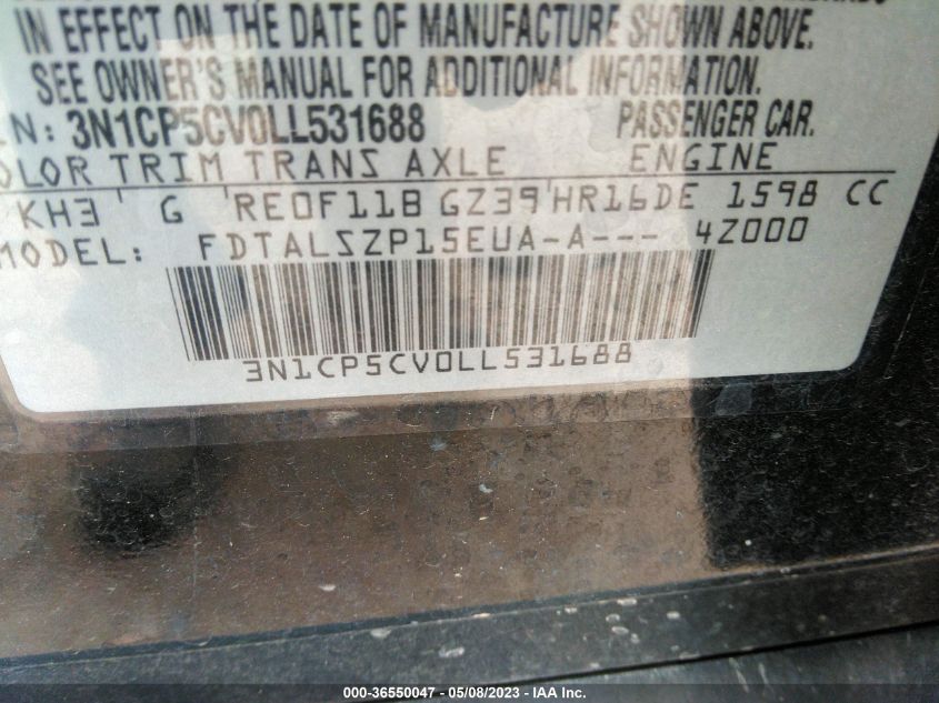 2020 NISSAN KICKS SV - 3N1CP5CV0LL531688