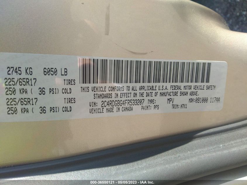 2015 DODGE GRAND CARAVAN SE - 2C4RDGBG4FR533207