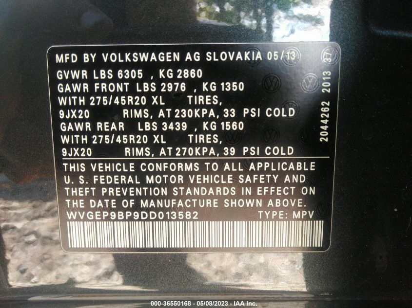 2013 VOLKSWAGEN TOUAREG EXEC WVGEP9BP9DD013582