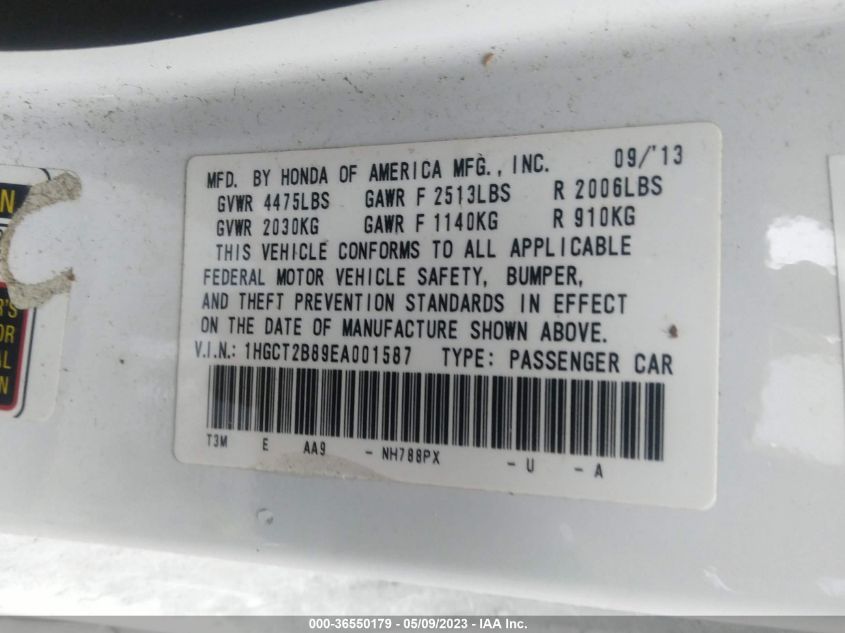 2014 HONDA ACCORD EX-L V-6 - 1HGCT2B89EA001587