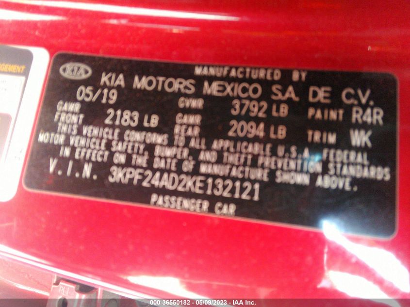 2019 KIA FORTE LXS - 3KPF24AD2KE132121