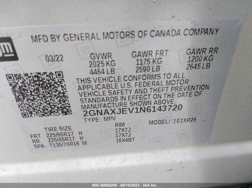 2022 CHEVROLET EQUINOX LT - 2GNAXJEV1N6143720