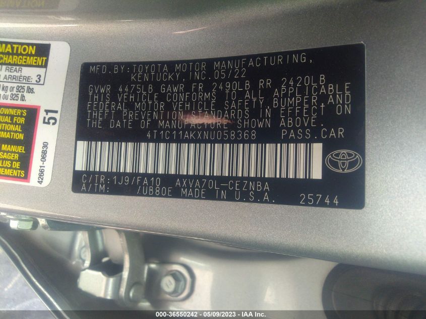2022 TOYOTA CAMRY LE - 4T1C11AKXNU058368