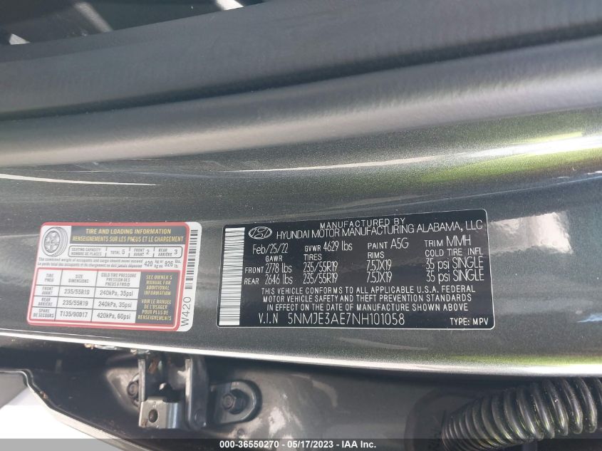2022 HYUNDAI TUCSON LIMITED - 5NMJE3AE7NH101058
