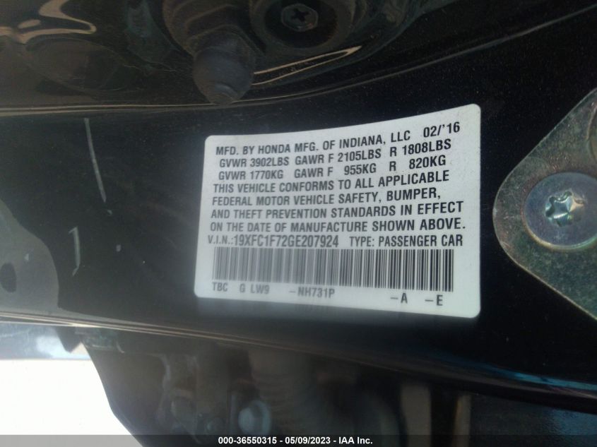 2016 HONDA CIVIC SEDAN EX-L - 19XFC1F72GE207924