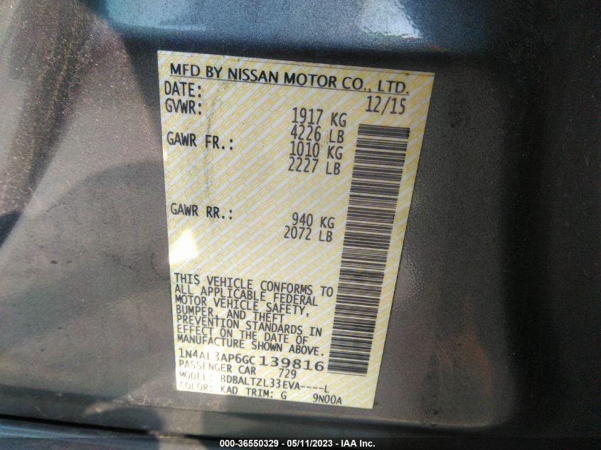 2016 NISSAN ALTIMA 2.5 SL - 1N4AL3AP6GC139816