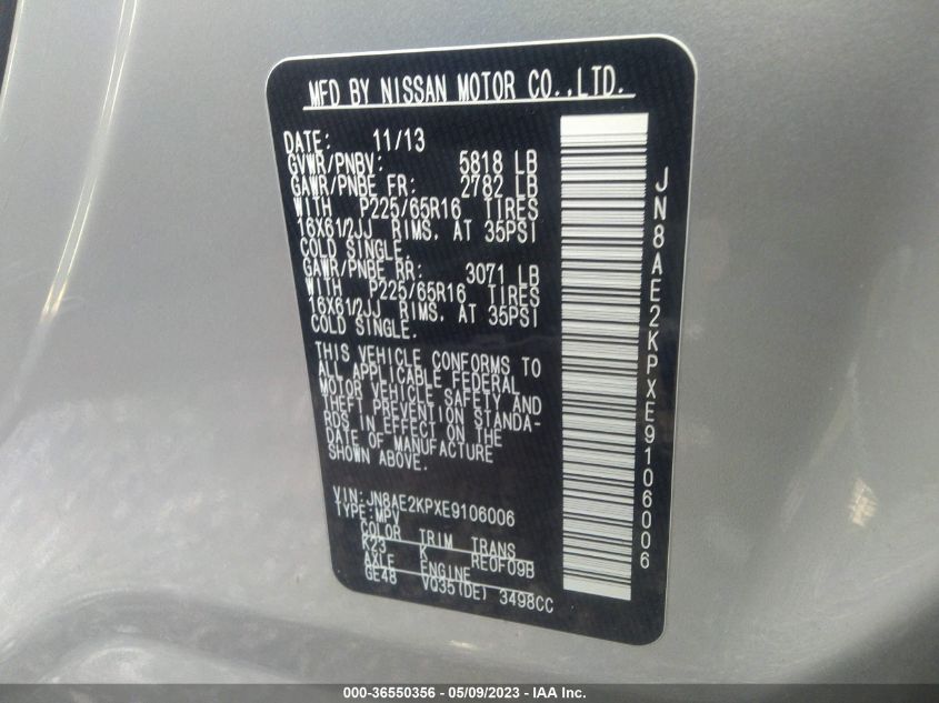 2014 NISSAN QUEST S - JN8AE2KPXE9106006