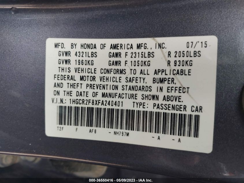 2015 HONDA ACCORD SEDAN EX-L - 1HGCR2F8XFA240401