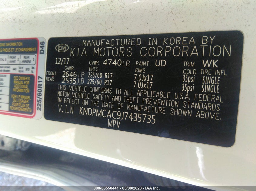 VIN KNDPMCAC9J7435735 2018 KIA SPORTAGE LX