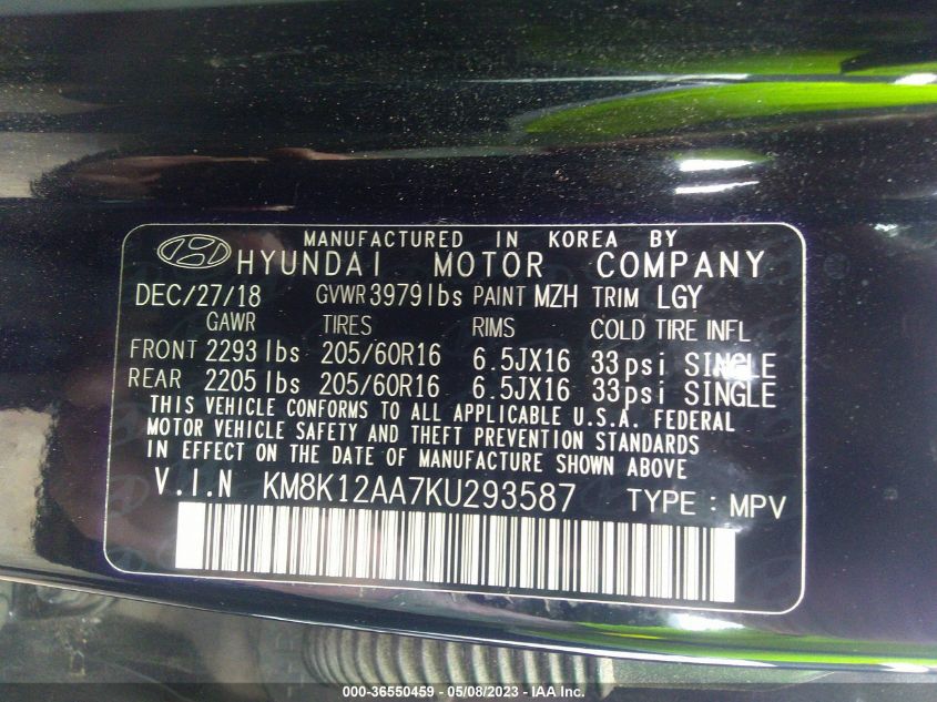 2019 HYUNDAI KONA SE - KM8K12AA7KU293587