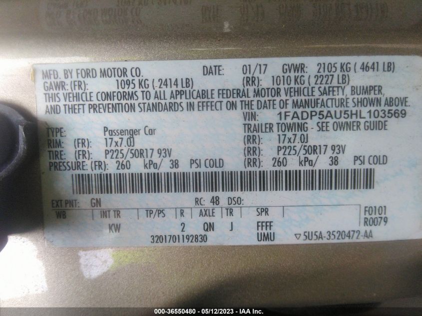 2017 FORD C-MAX HYBRID SE - 1FADP5AU5HL103569
