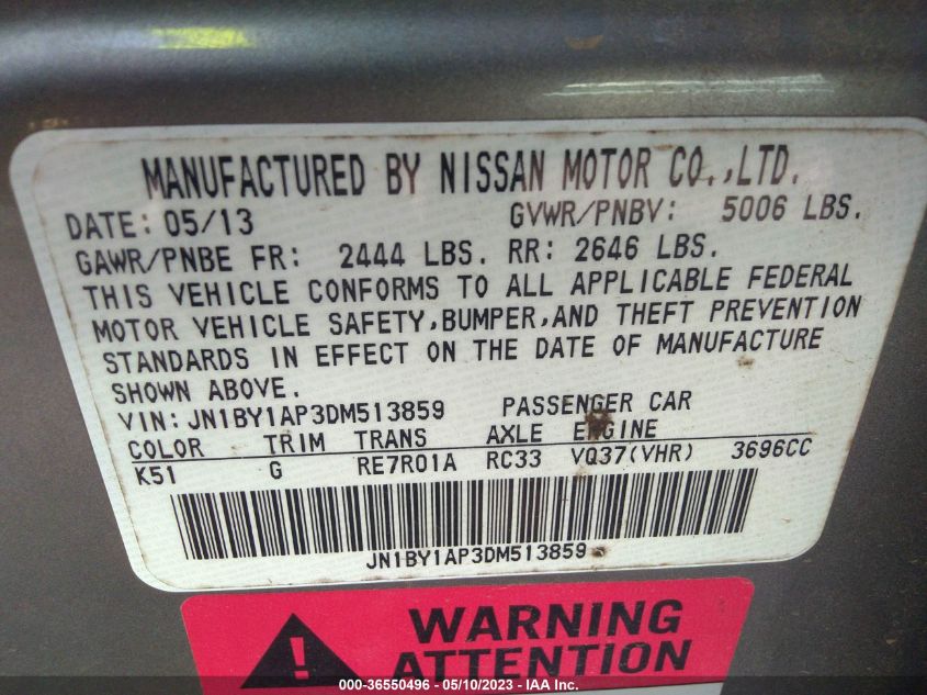 2013 INFINITI M37 JN1BY1AP3DM513859