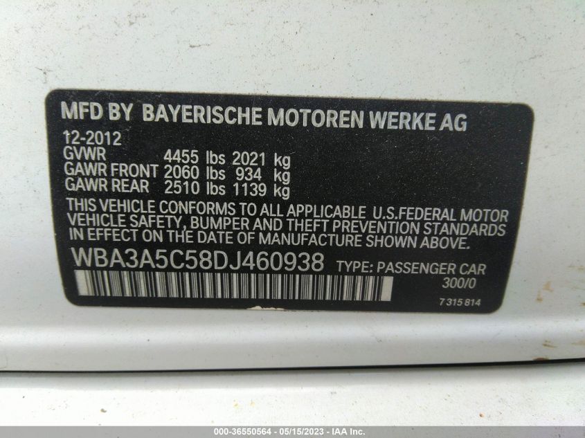 2013 BMW 3 SERIES 328I - WBA3A5C58DJ460938