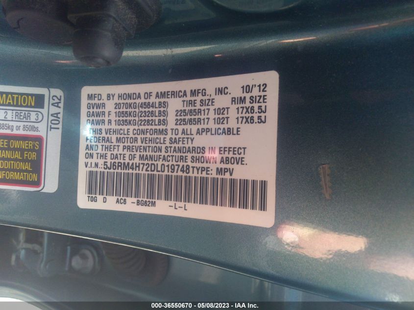 2013 HONDA CR-V EX-L - 5J6RM4H72DL019748