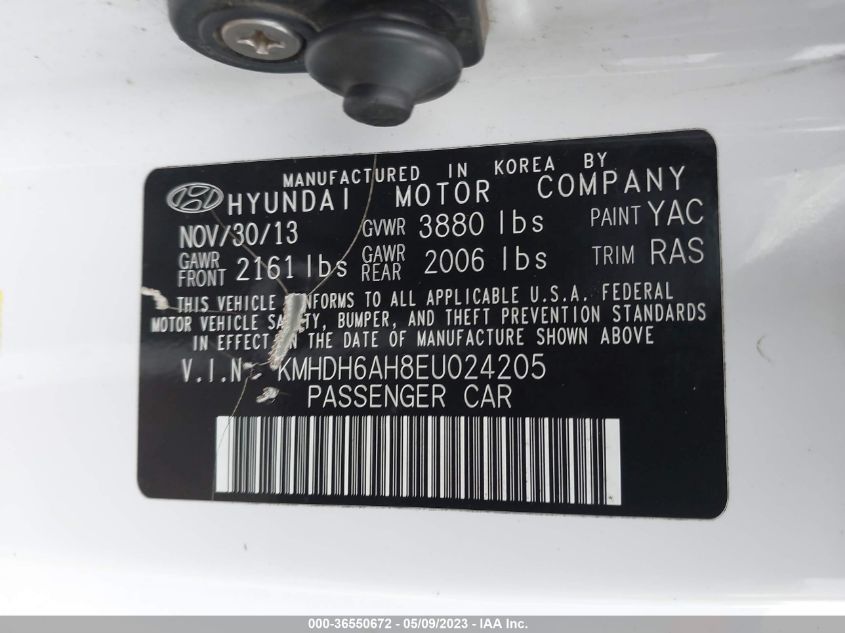 2014 HYUNDAI ELANTRA COUPE KMHDH6AH8EU024205