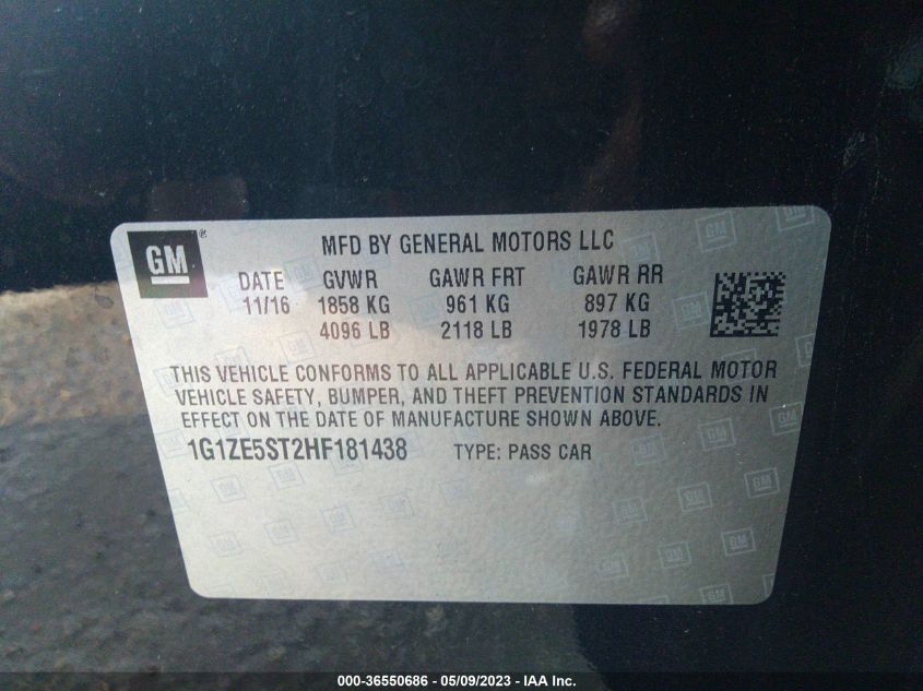 2017 CHEVROLET MALIBU LT - 1G1ZE5ST2HF181438