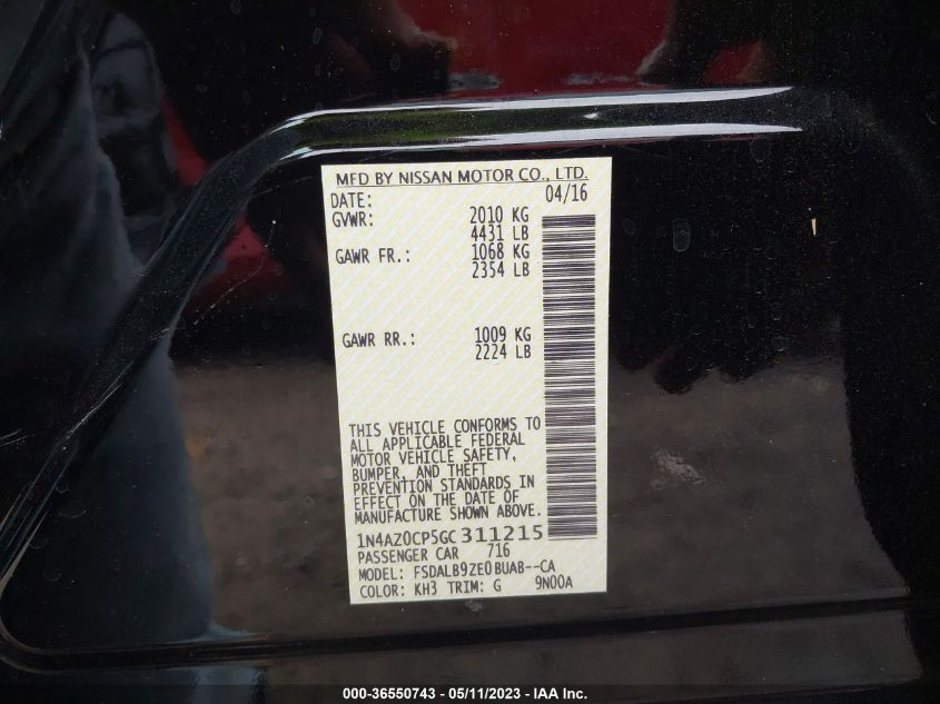 2016 NISSAN LEAF S - 1N4AZ0CP5GC311215