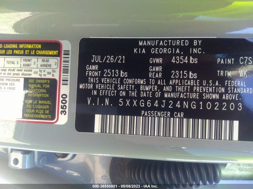 2022 KIA K5 GT-LINE - 5XXG64J24NG102203