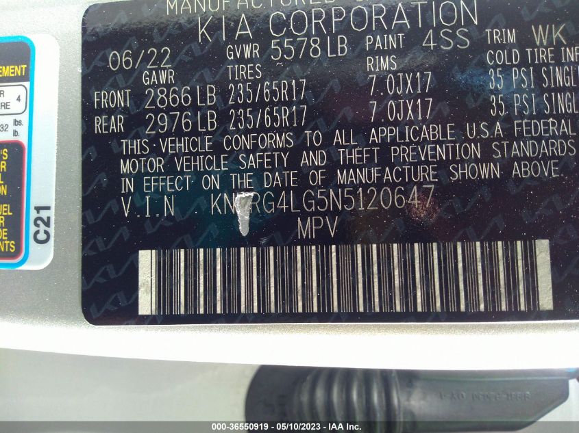 2022 KIA SORENTO HYBRID S KNDRG4LG5N5120647