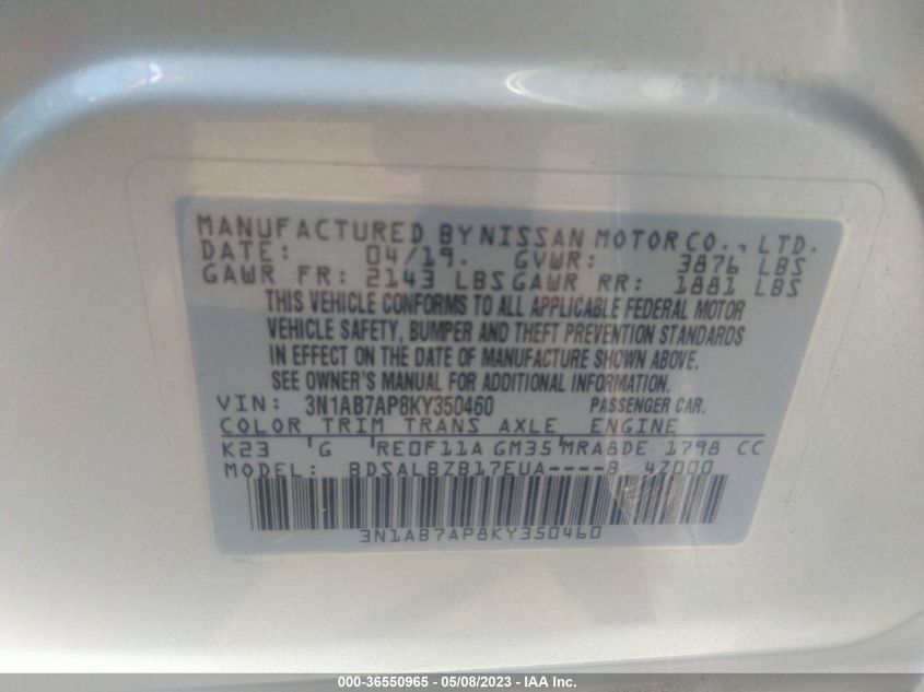 2019 NISSAN SENTRA S - 3N1AB7AP8KY350460