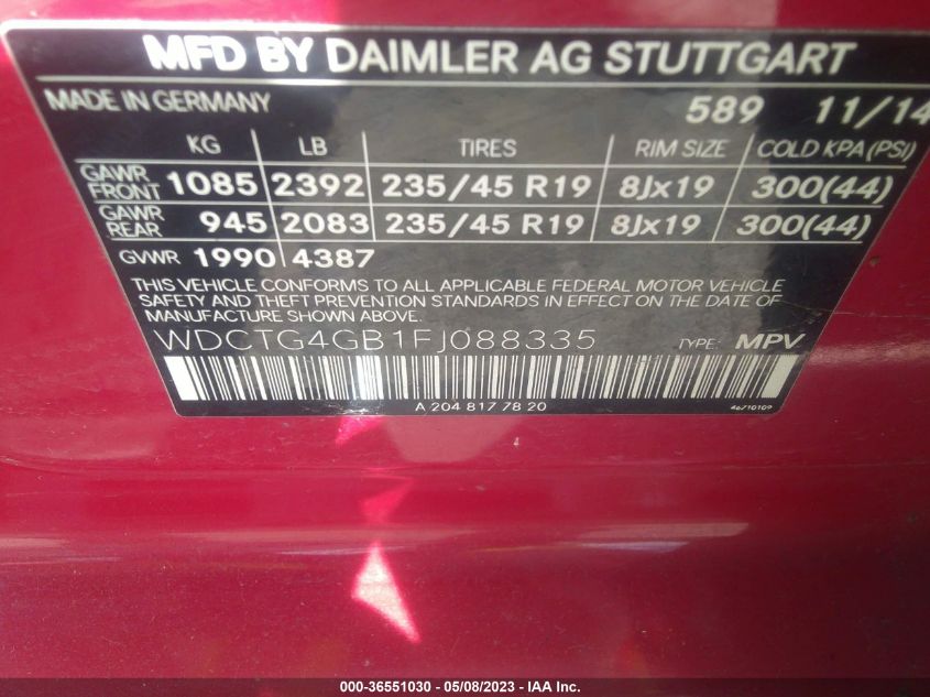 2015 MERCEDES-BENZ GLA-CLASS GLA 250 WDCTG4GB1FJ088335