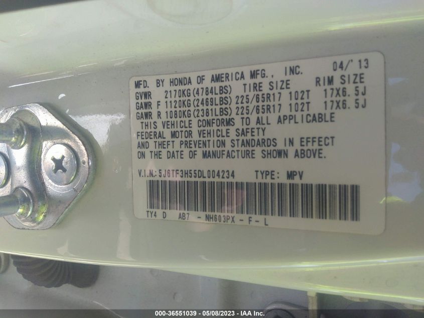 2013 HONDA CROSSTOUR EX-L - 5J6TF3H55DL004234