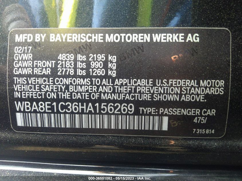 2017 BMW 330E IPERFORMANCE WBA8E1C36HA156269