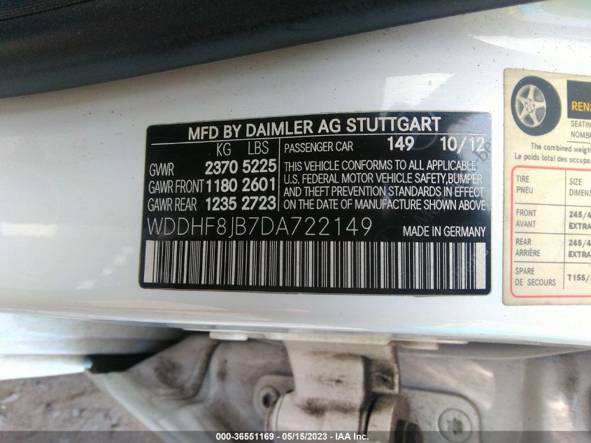 2013 MERCEDES-BENZ E-CLASS E 350 - WDDHF8JB7DA722149