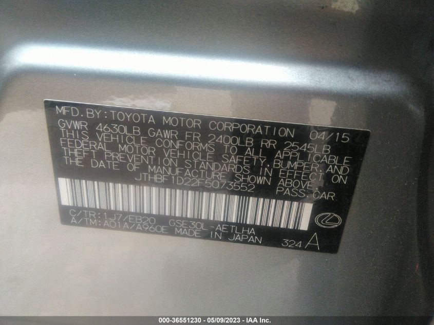 2015 LEXUS IS 250 - JTHBF1D22F5073552