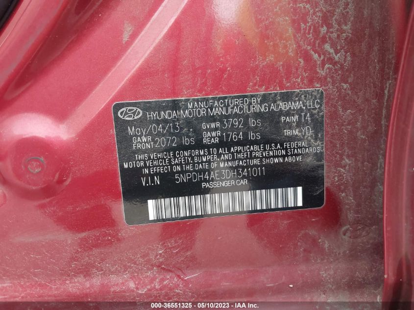 2013 HYUNDAI ELANTRA GLS - 5NPDH4AE3DH341011