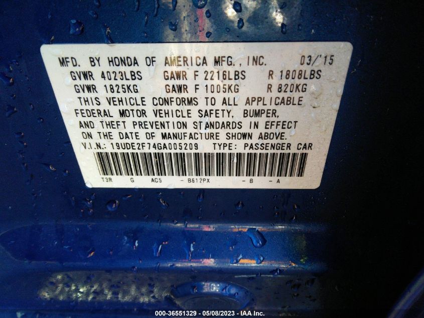 2016 ACURA ILX W - 19UDE2F74GA005209