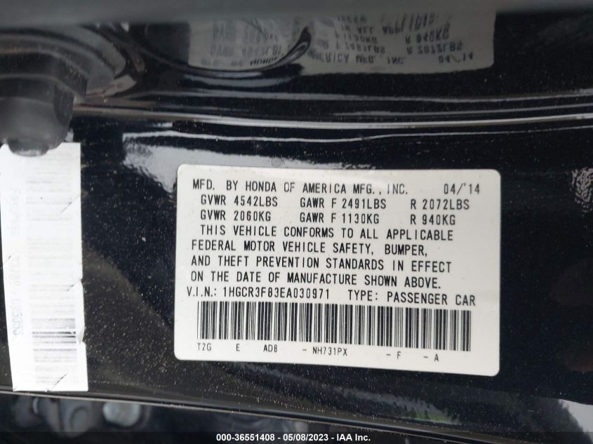 2014 HONDA ACCORD SEDAN EX-L - 1HGCR3F83EA030971
