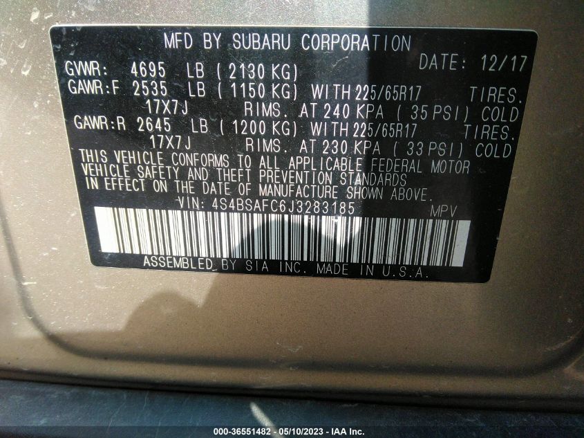 2018 SUBARU OUTBACK PREMIUM - 4S4BSAFC6J3283185