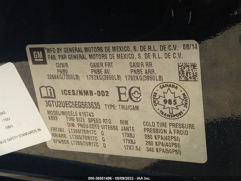 2014 GMC SIERRA 1500 SLE - 3GTU2UEC5EG563635
