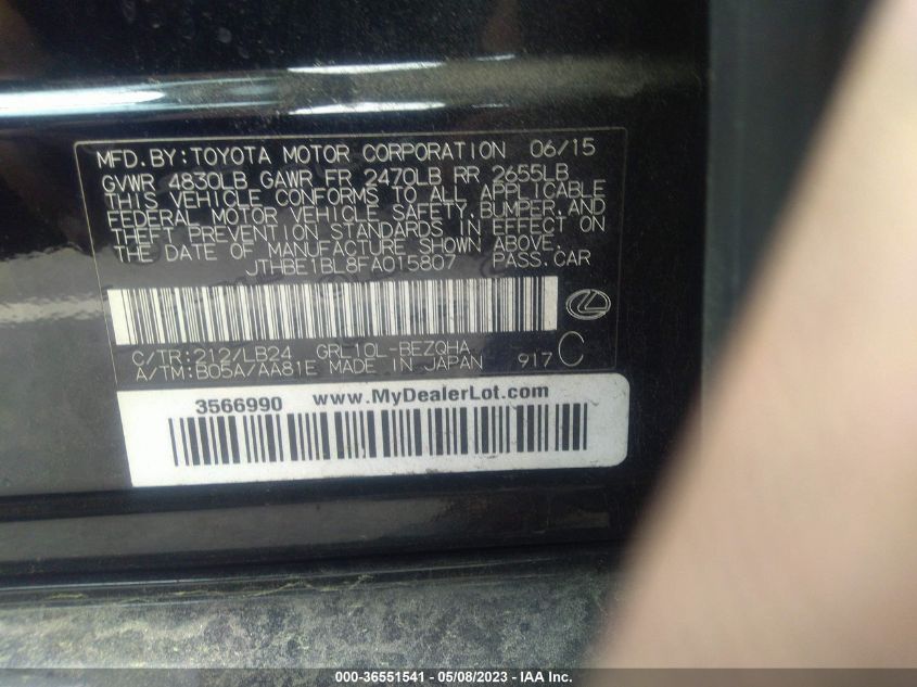 2015 LEXUS GS 350 - JTHBE1BL8FA015807