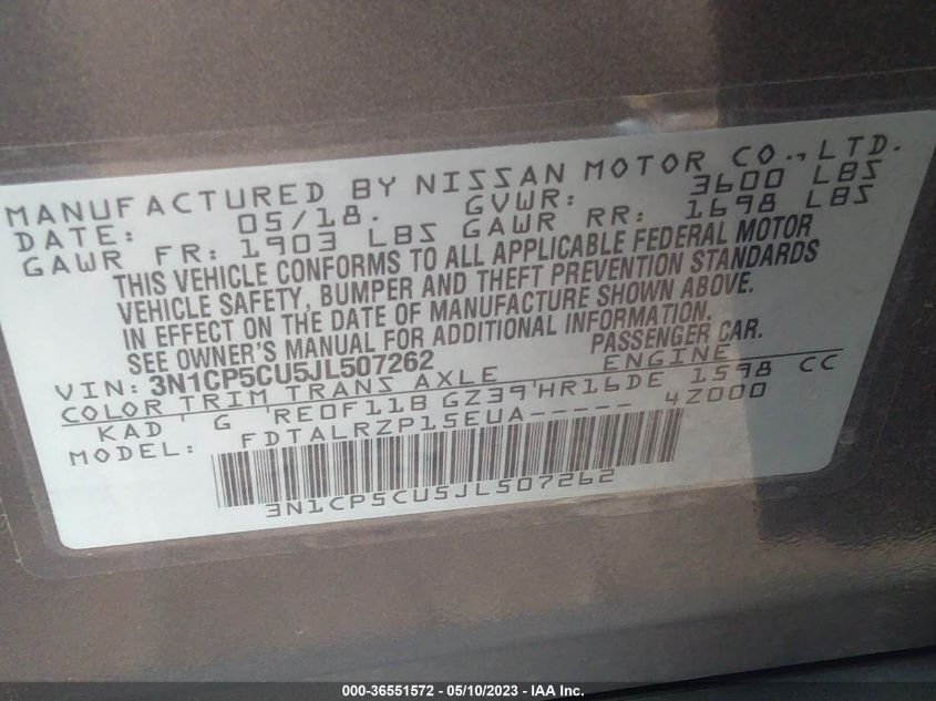 2018 NISSAN KICKS S - 3N1CP5CU5JL507262