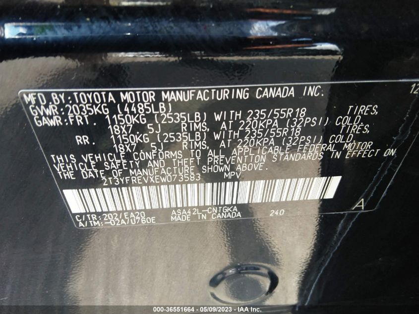 2014 TOYOTA RAV4 LIMITED - 2T3YFREVXEW073583
