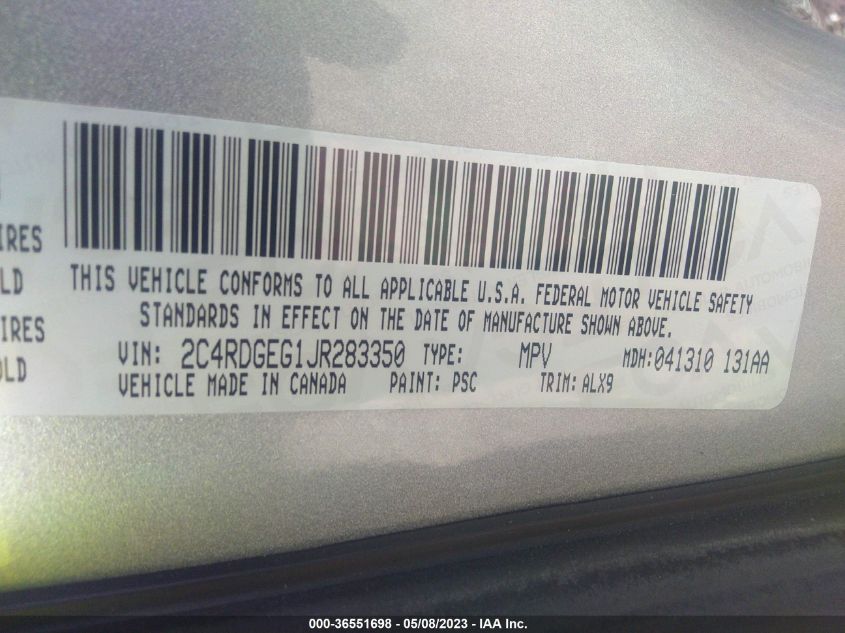 2018 DODGE GRAND CARAVAN GT - 2C4RDGEG1JR283350
