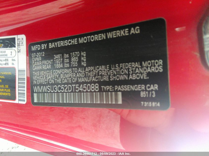 2013 MINI COOPER HARDTOP - WMWSU3C52DT545088