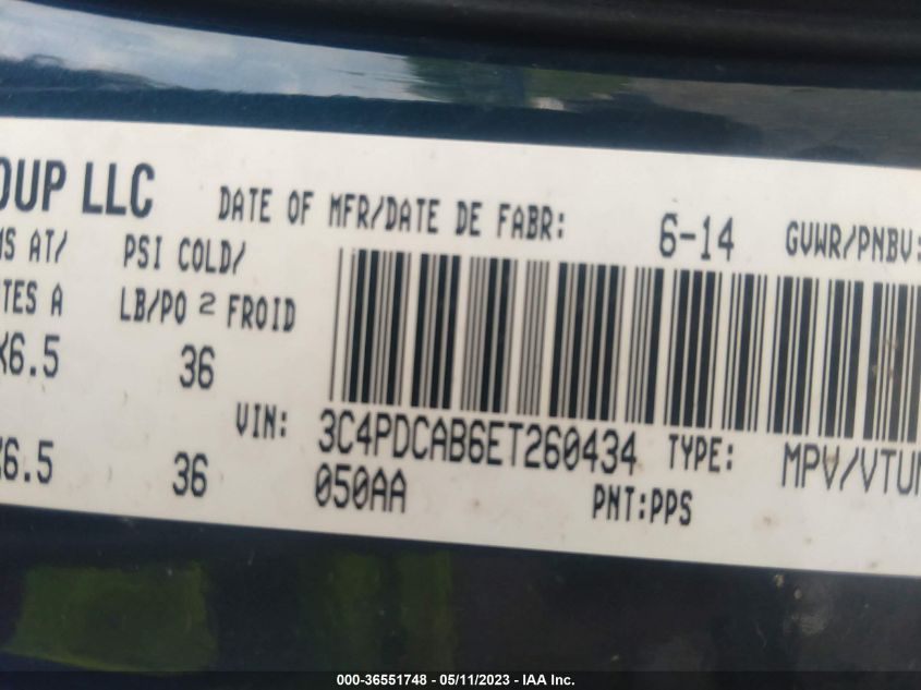 2014 DODGE JOURNEY CANADA VALUE PKG - 3C4PDCAB6ET260434