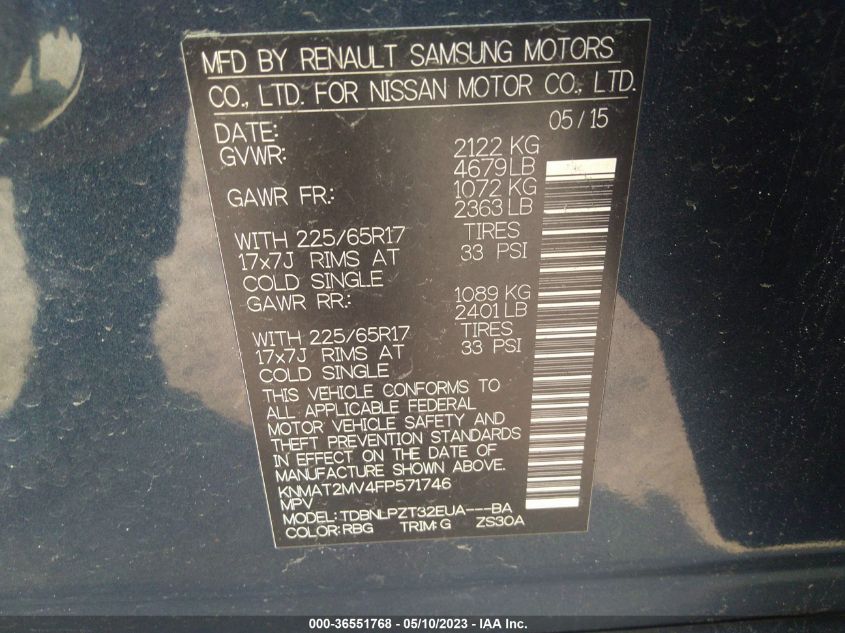 2015 NISSAN ROGUE S - KNMAT2MV4FP571746