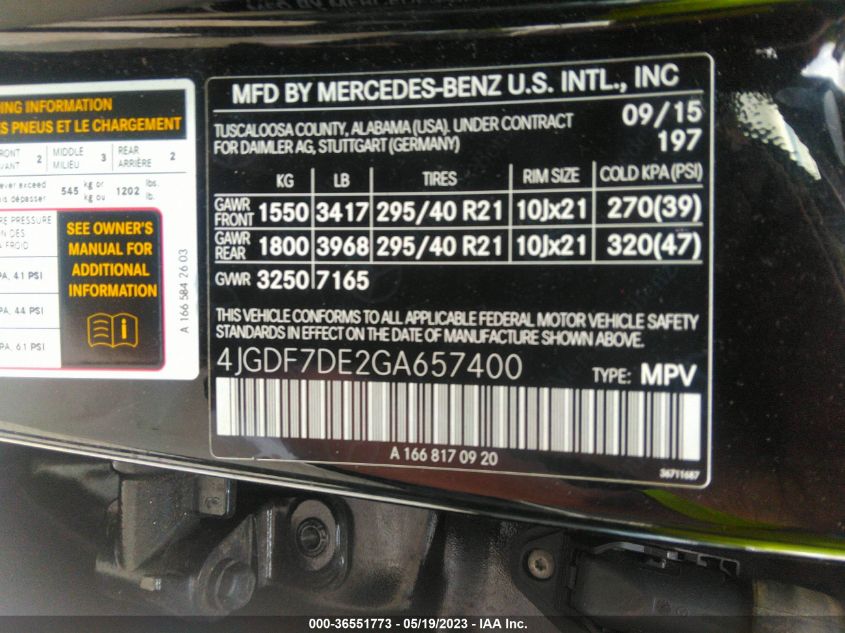 2016 MERCEDES-BENZ GL GL 550 - 4JGDF7DE2GA657400