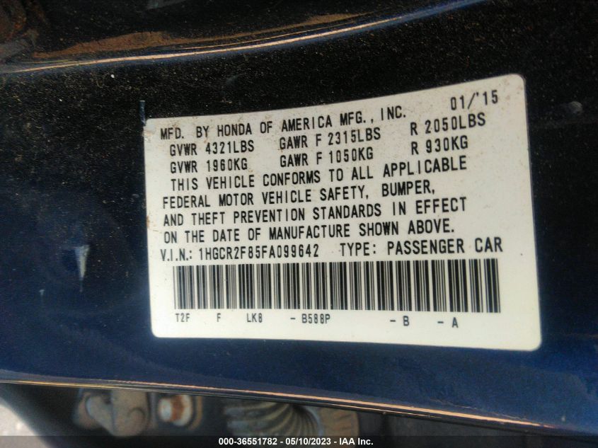 2015 HONDA ACCORD SEDAN EX-L - 1HGCR2F85FA099642