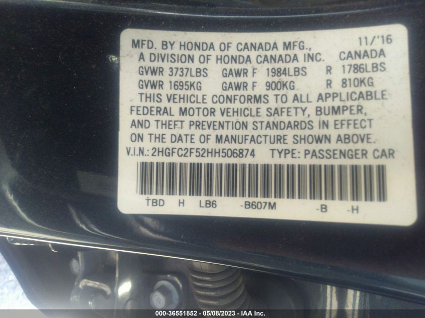 2017 HONDA CIVIC SEDAN LX - 2HGFC2F52HH506874