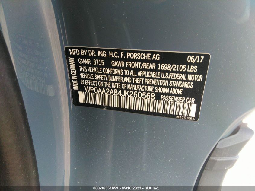 2018 PORSCHE 718 CAYMAN WP0AA2A84JK260568