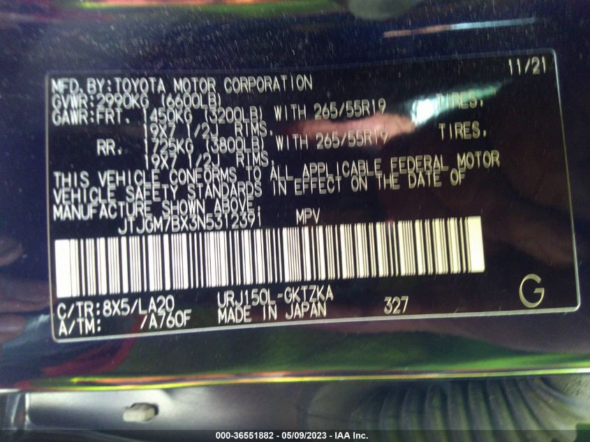 2022 LEXUS GX JTJGM7BX3N5312391