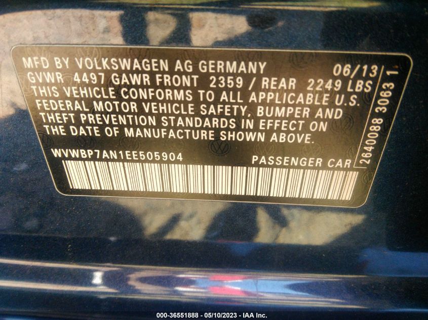2014 VOLKSWAGEN CC SPORT - WVWBP7AN1EE505904