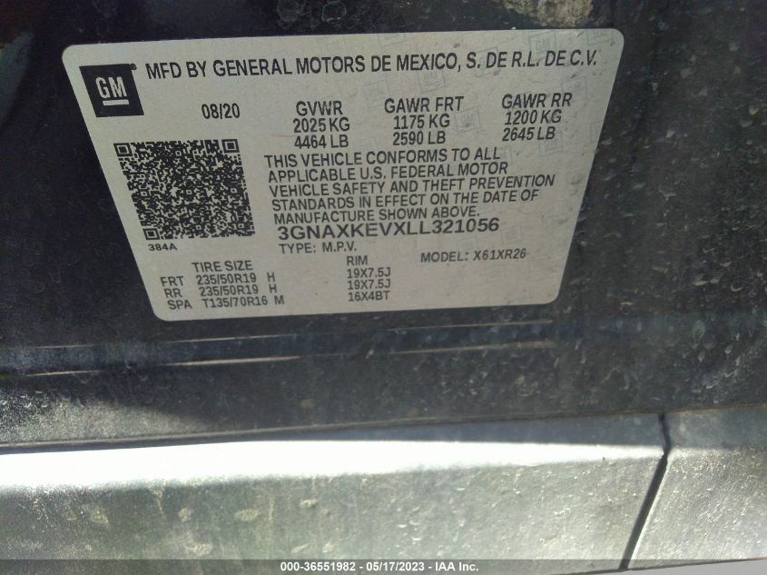 2020 CHEVROLET EQUINOX LT - 3GNAXKEVXLL321056