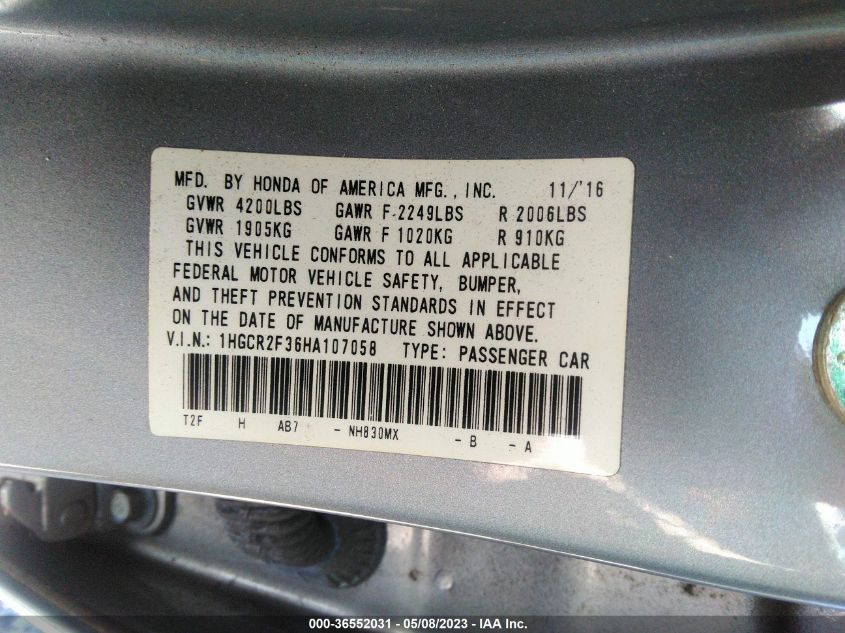 2017 HONDA ACCORD SEDAN LX - 1HGCR2F36HA107058